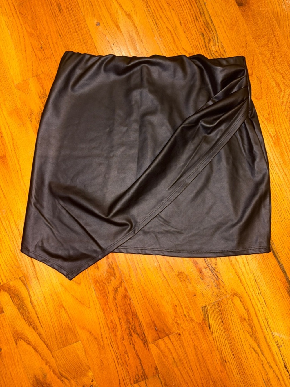 Windsor Black Asymmetrical Faux-Leather Mini Skirt